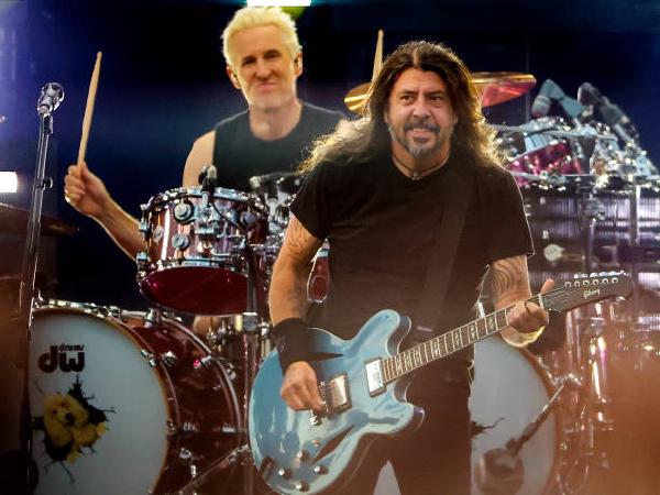 Boston, MA - July 21: Dave Grohl, lead singer, and Josh Freese, drummer, perform with the Foo Fighters at Fenway Park. (Photo by Matthew J. Lee/The Boston Globe via Getty Images)